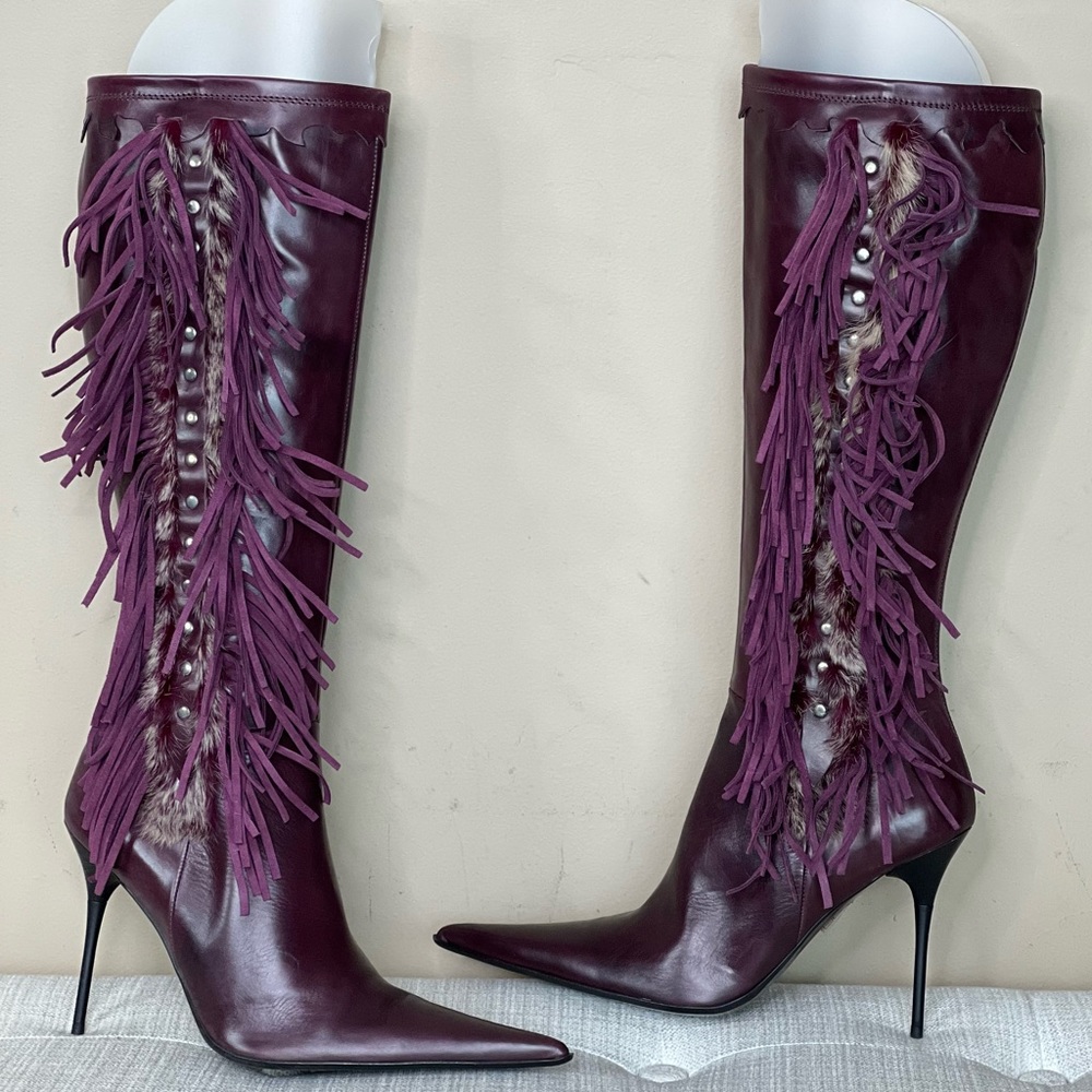 Vintage Aldo Leather Fringe Fur Heel Boot